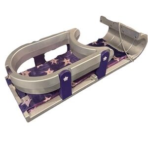 American Girl Bitty Baby Sled Toboggan With Pad Purple Gray Stars 22" Long